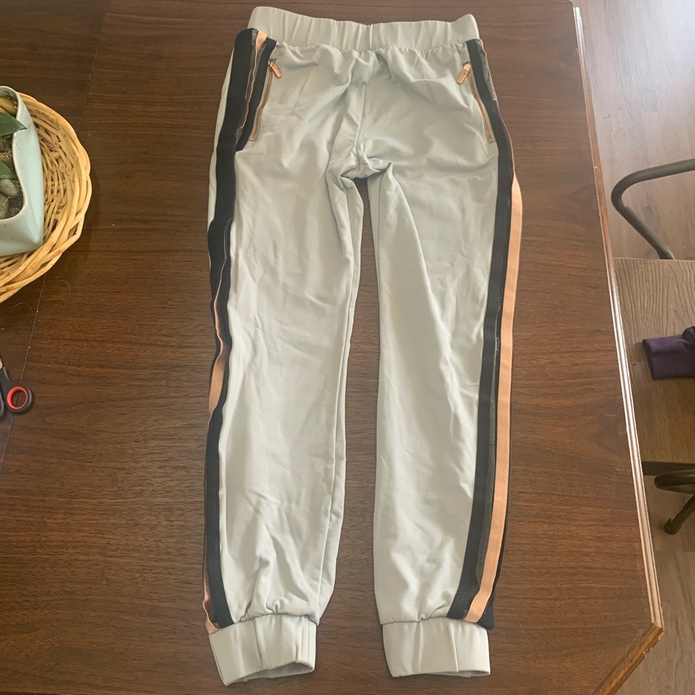 Line & Dot Mesh Joggers with Rose Gold Zippers
